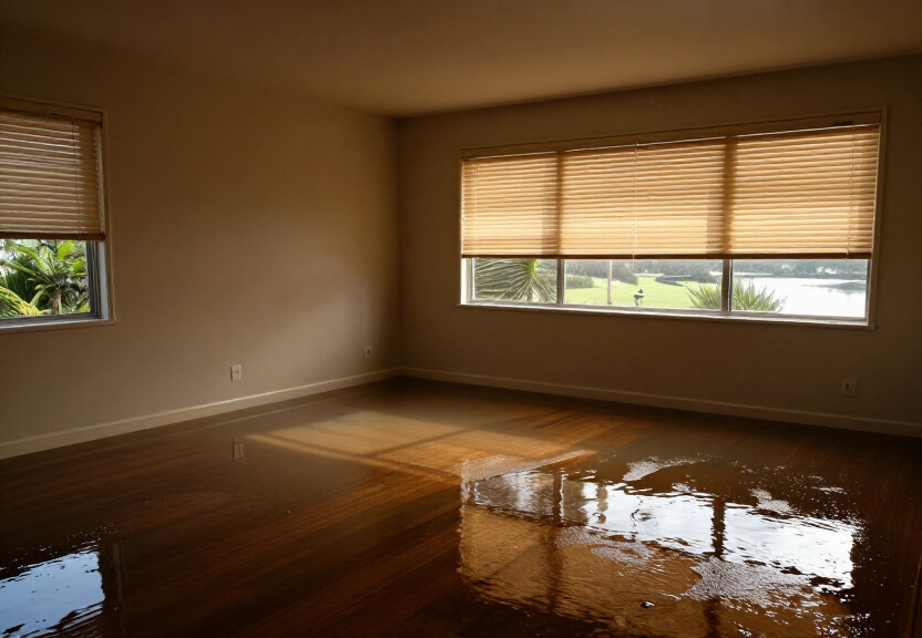 Water-damaged office in Putney before drying